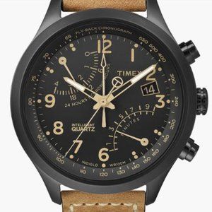 Timex Intelligent Quartz Fly-Back Chronograph Watch W/ Light Brown Leather Strap
